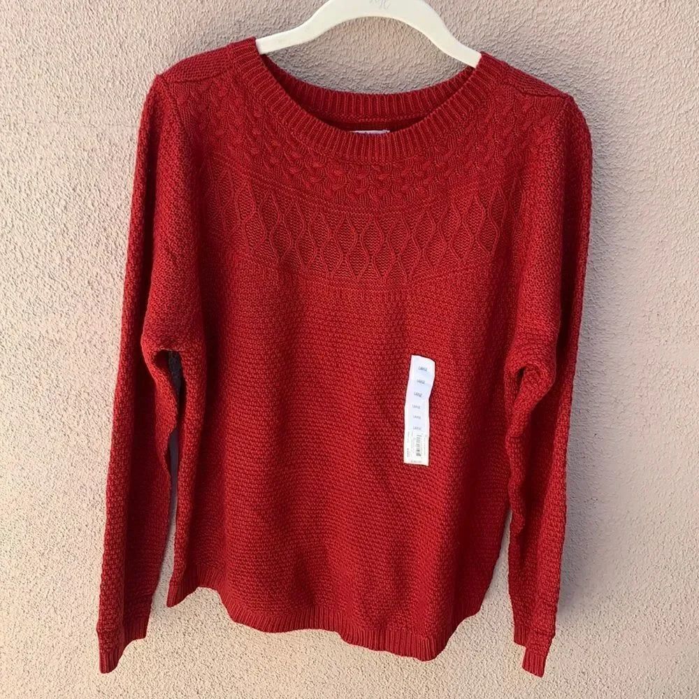 Croft & Barrow Women Cable Yolk Large Sweater Holiday Delicious Apple Red